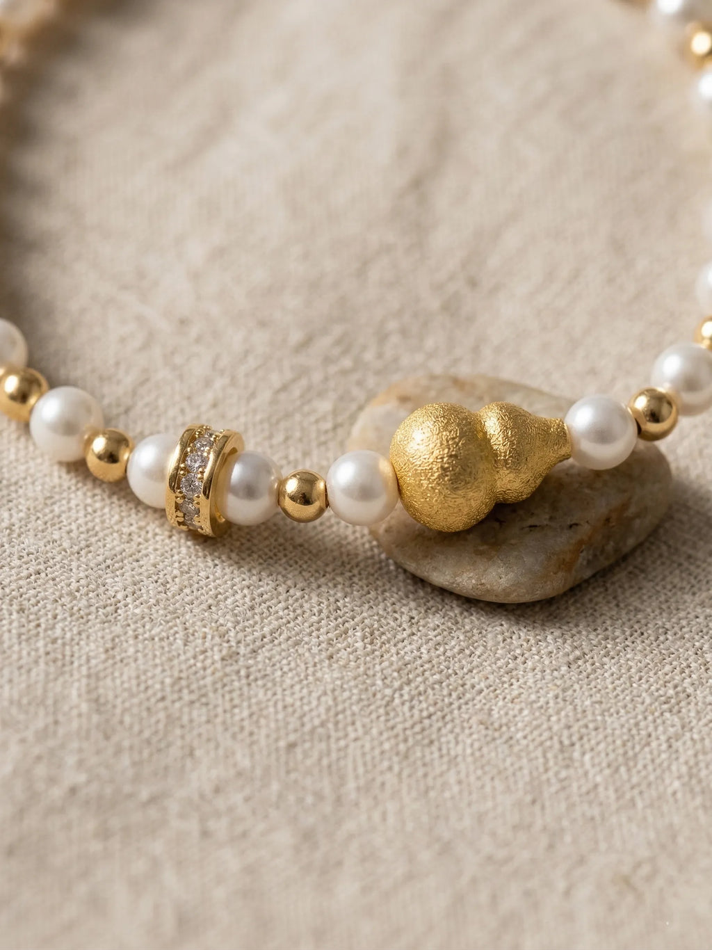 24K Gold Plated Hu Lu (Gourd) & Pearl Bracelet | Feng Shui Health Amulet