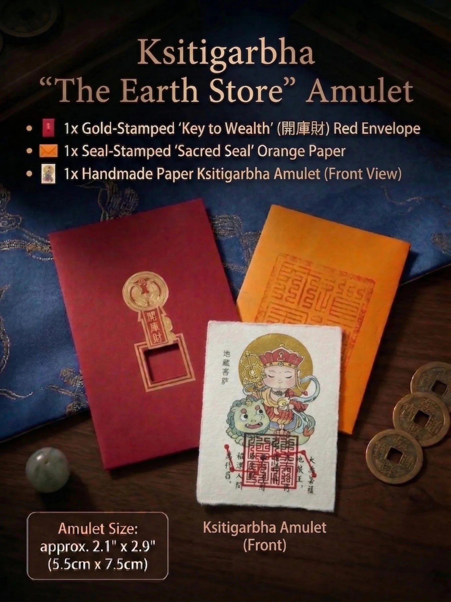 Ksitigarbha "The Earth Store" Amulet | Karma Clearing & Great Vow Gold Foil Card - IntoKarma