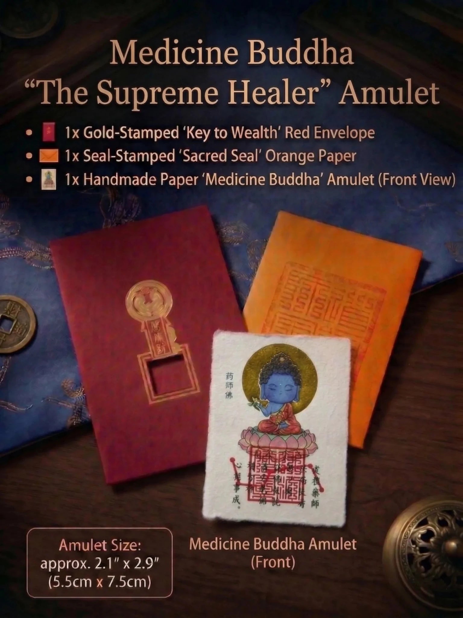 Medicine Buddha "The Supreme Healer" Amulet | Health, Wellness & Longevity Gold Foil Card - IntoKarma